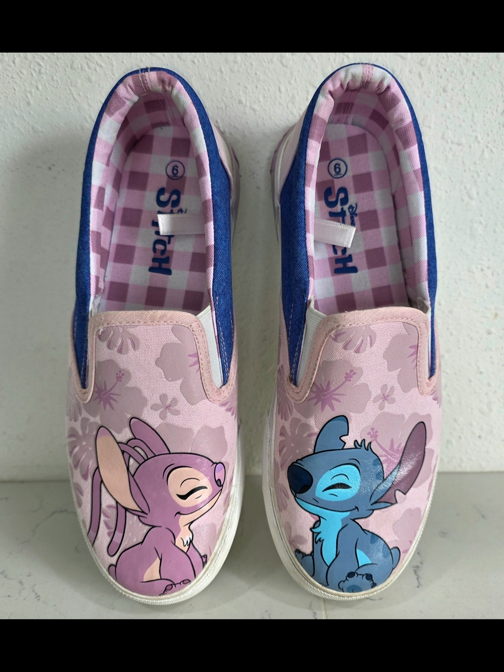 Disney Lilo and Stitch Angel Canvas Low Slip On Sneakers Shoes Women Size 6 Pink